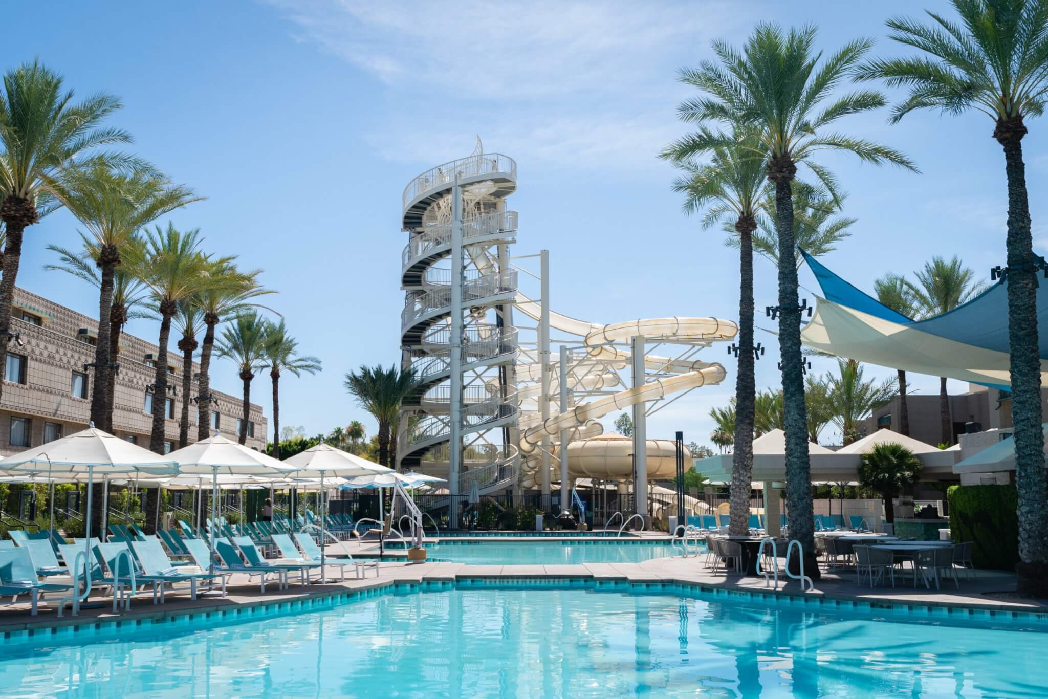 Paradise Pool and The Twist Waterslide at the Arizona Biltmore in Phoenix, Arizona.